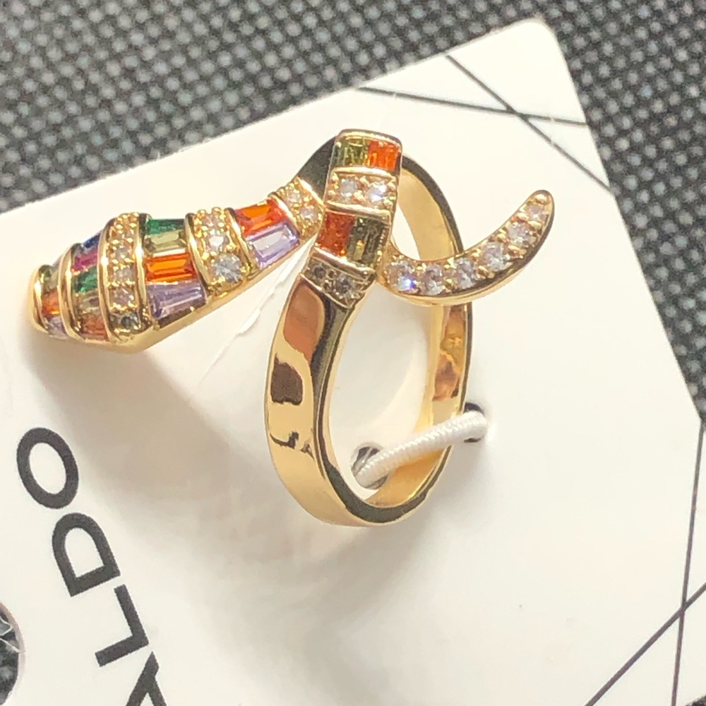 Aldo sileth multicolored cubic zirconia serpent snake gold plated ring size 8